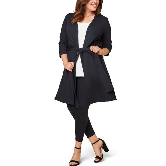 Seek No Further Women’s Plus Size 2X Ponte Open Front Long Cardigan - Black - Picture 1 of 5